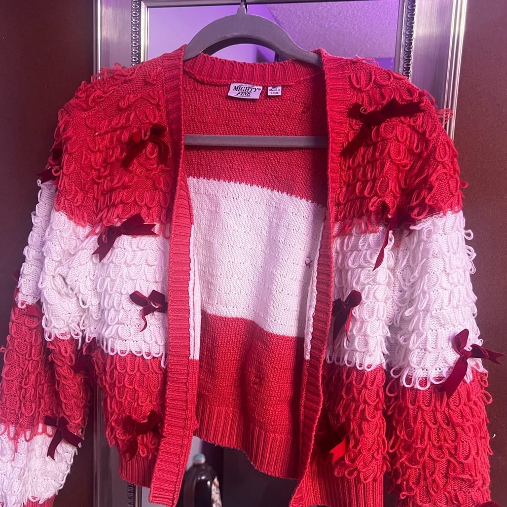 Mighty Fine Red and White Cozy Cardigan